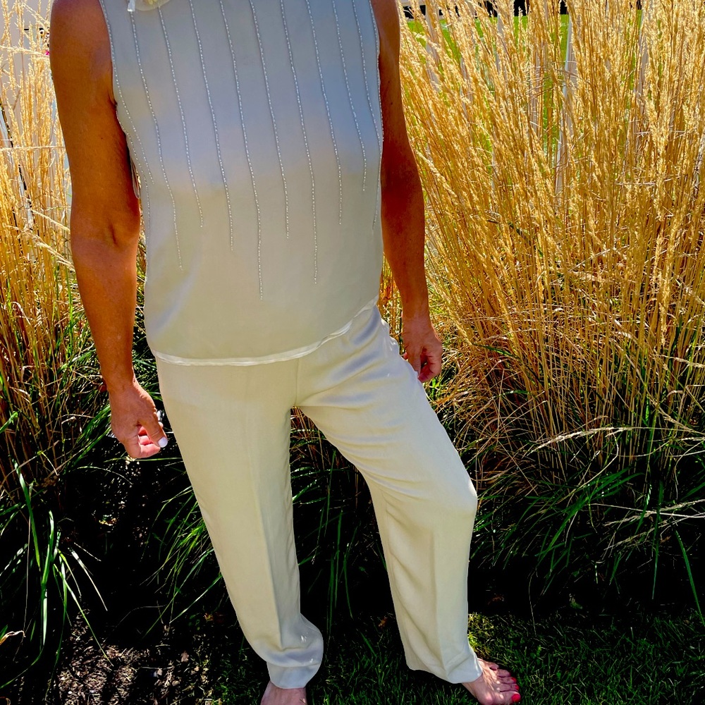 Vintage Donna Karen Tan Beaded Top & Pant
